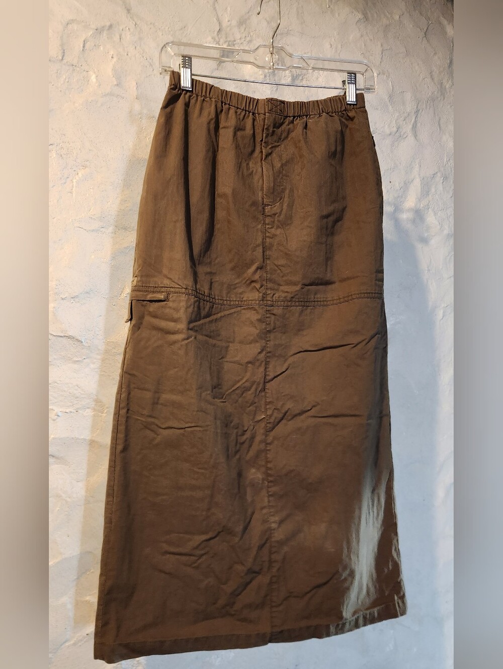 Eddie Bauer Brown Utility Cargo Maxi Skirt Elastic Waist Cotton Blend XS Grunge